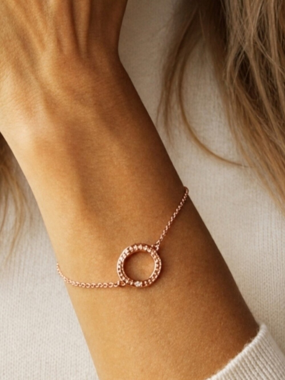 Authentic Adore by Swarovski Rose Gold Crystal Pavé Open Circle Adjustable
